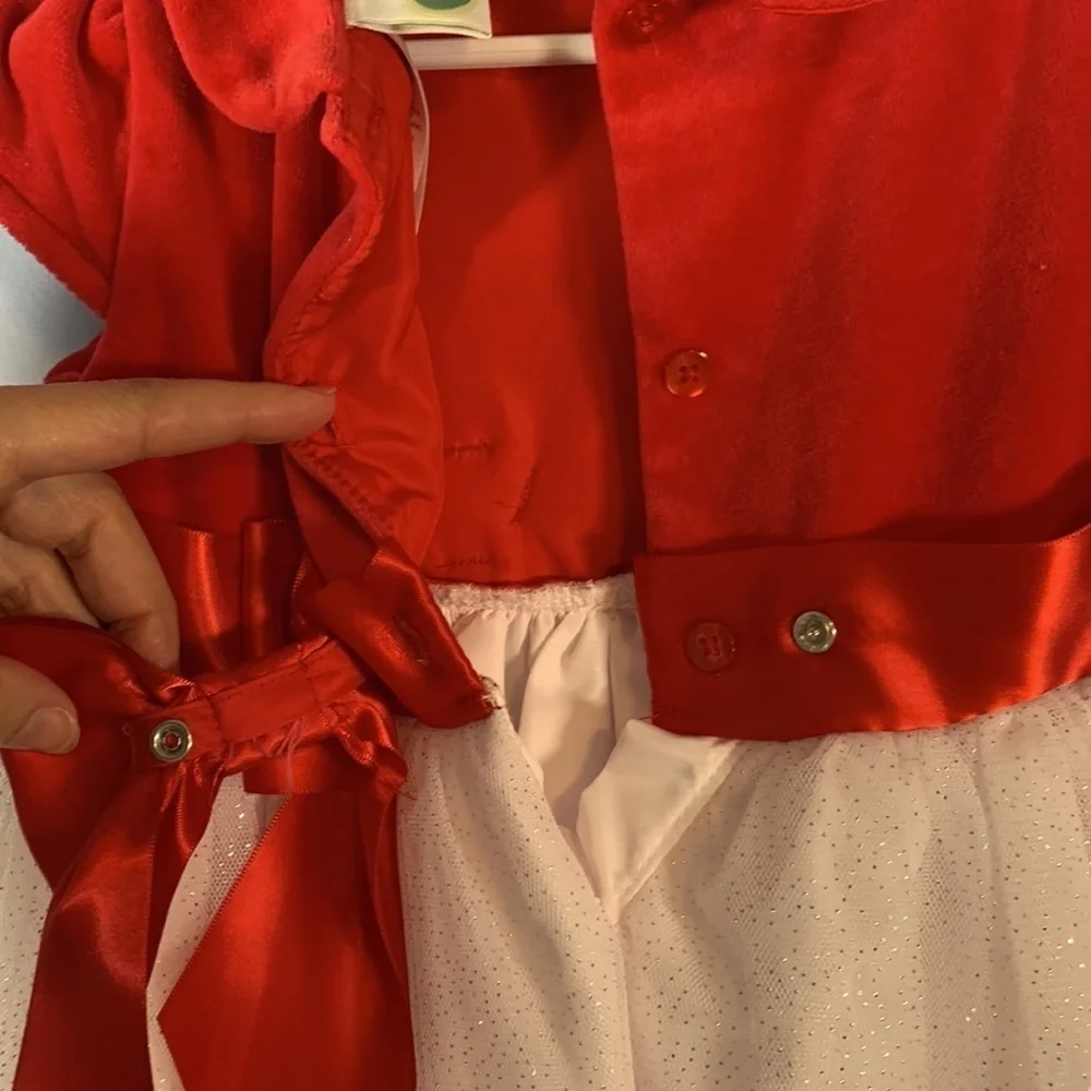 Little me red velvet Peter pan collar white tulle skirt silver glitter red bow